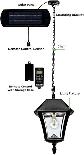 Miniatura 7 de Gama Sonic Luz solar colgante para pérgola Trellis Gazebo, lámpara solar para exteriores, resina negra, bombilla Baytown II, cadena decorativa de 5