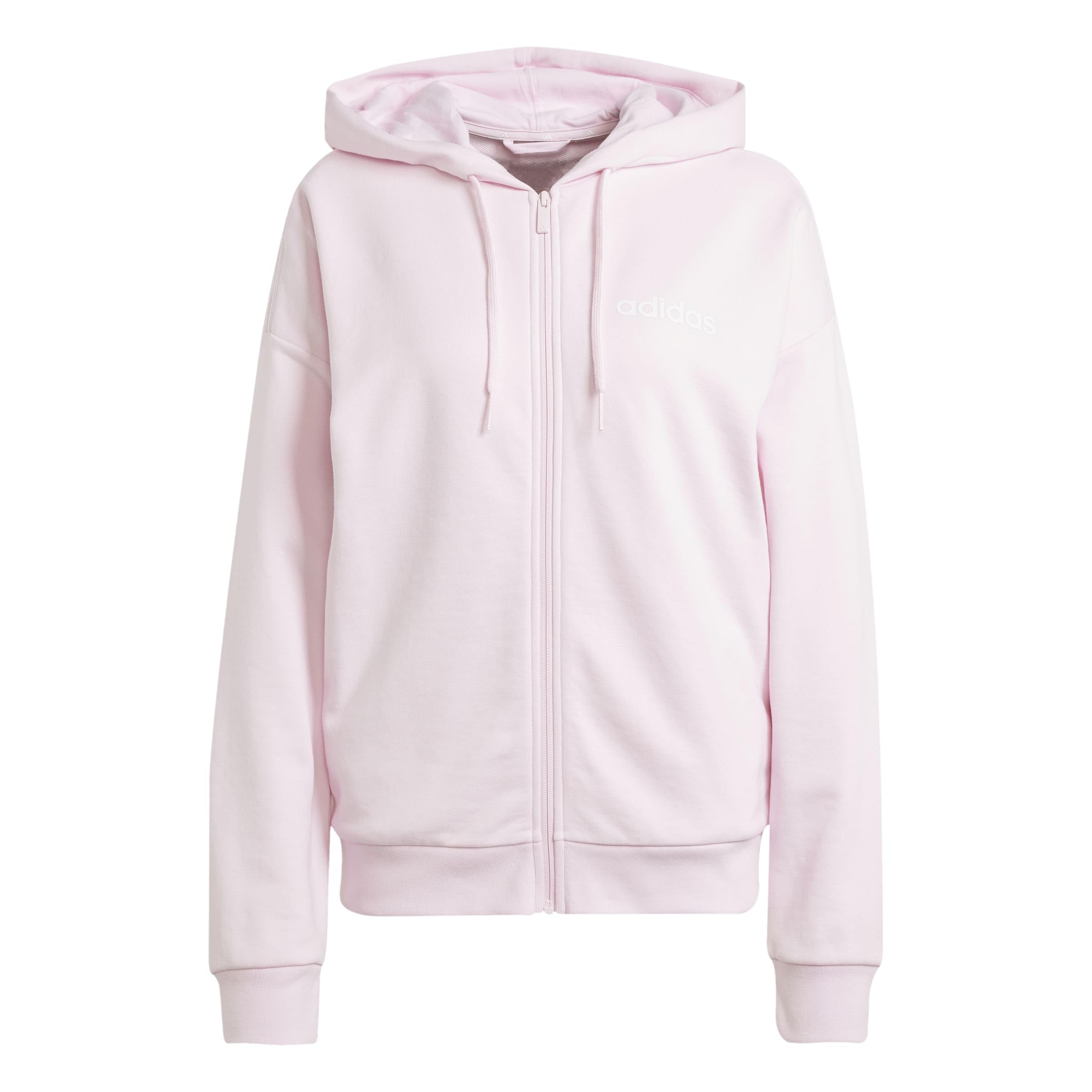 adidas Damen Essentials Linear Full Zip French Terry Hoodie Sweatshirt, Clear pink/White, S