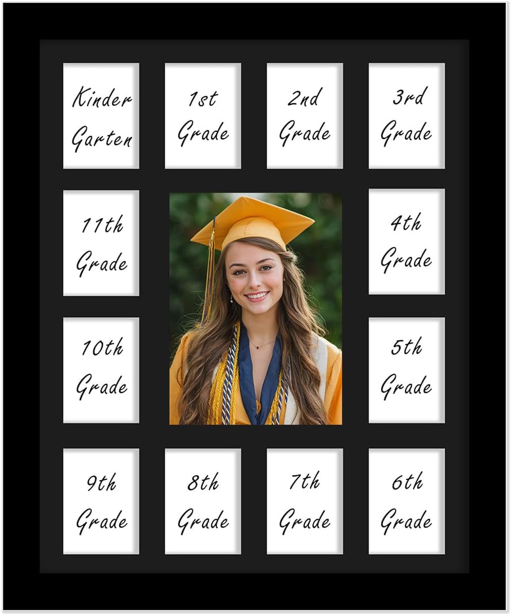 K-12 Picture Frame for Graduation Photo Display – Wooden School Years Memory Keepsake Frame – Wall and Tabletop Decor for Kids, Parents, Teachers – Gift for Kindergarten to 12th Grade
