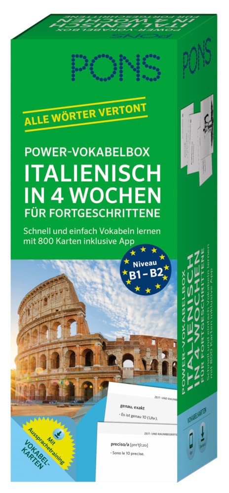PONS Power-Vokabelbox Italienisch in 4 Wochen für Fortgeschrittene: Schnell und einfach Vokabeln lernen mit 800 Karten inklusive App. Alle Wörter vertont.