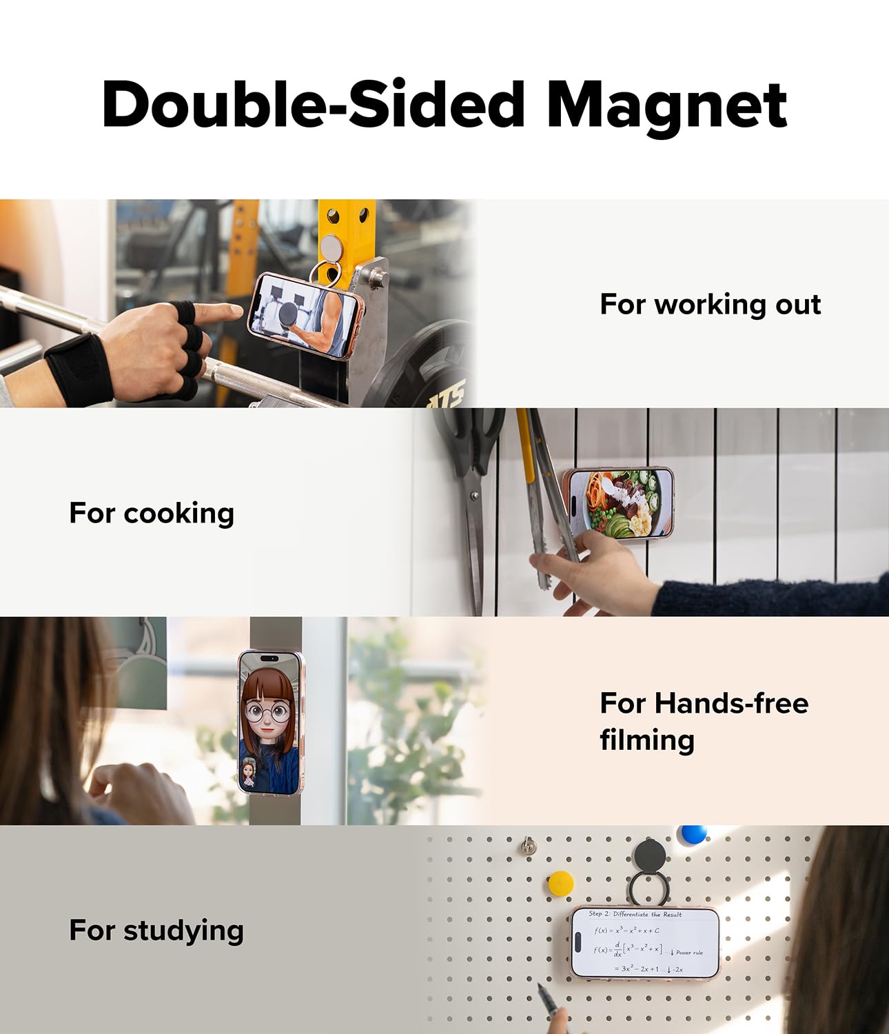Ringke Dual Magnetic Smart Holder [Compatible con MagSafe] Soporte con Agarre, Doble Imán Potente, Soporte Plegable de 3 Niveles para Gimnasio, iPhone, Galaxy, Pixel - Satin Silver