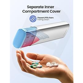 VAYDEER Metal Weekly Pill Organizer - Moisture-Proof Travel Pill Organizer with Built-in Desiccant Chamber and Airtight Lids - Large-Capacity Pill Box for Vitamins, Medicines & Supplements (Blue)