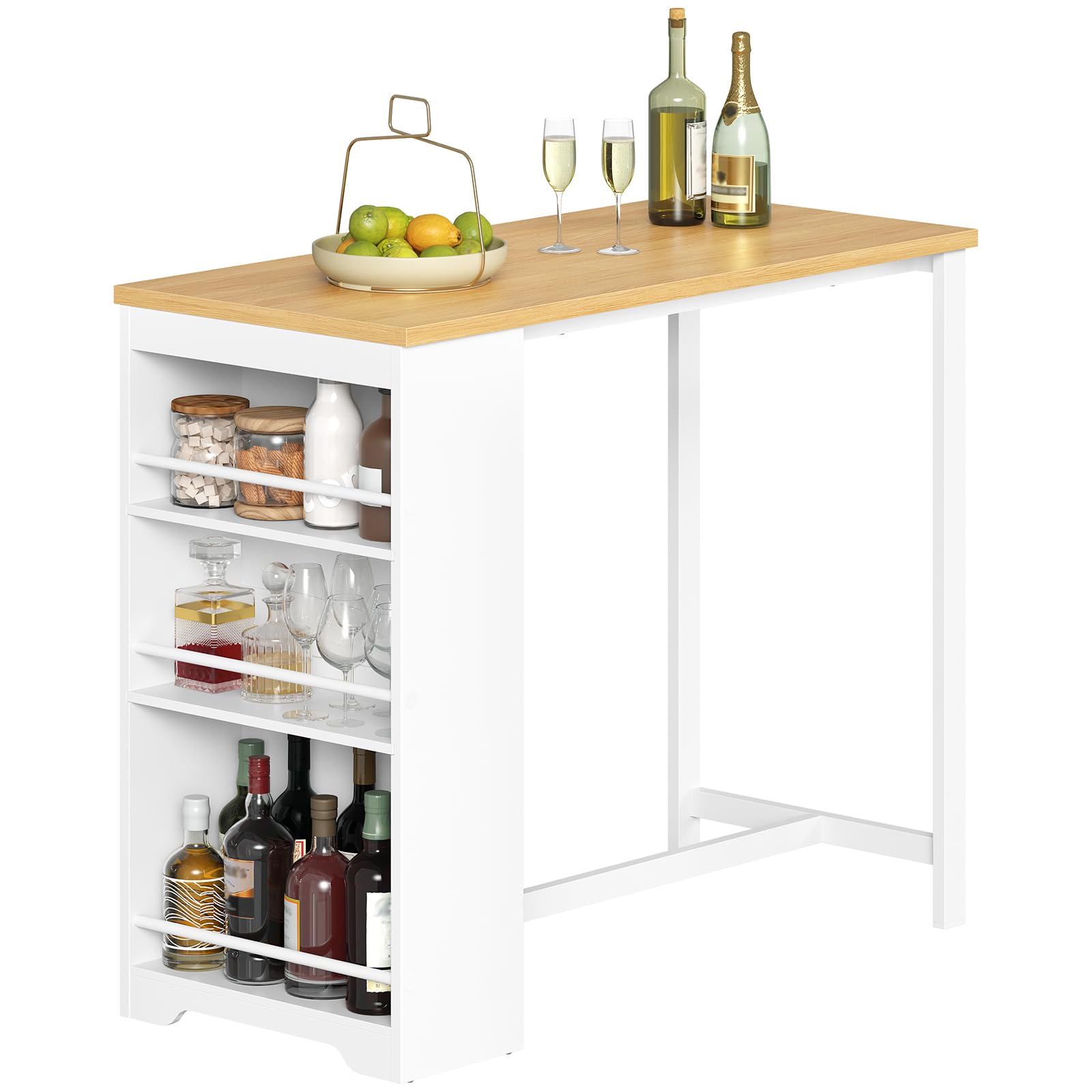 HOOBRO Bartisch Küche, Stehtisch mit 3 Ablageflächen, Küchentheke, Bistrotisch, Esstisch, 100 x 50 x 100 cm, für Bar, Küche, Wohn- und Esszimmer, Weiß und Naturfarbe EWN11BT01