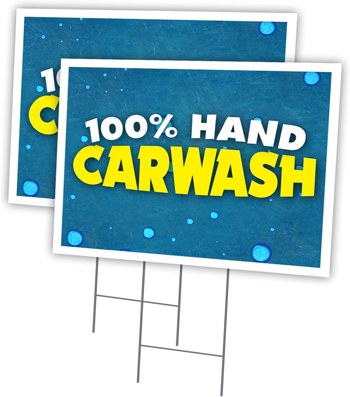 Hand Car Wash 2 Pack Of 12" x 16" Yard Sign & Stake | Advertise Your Business | Stake Included Image On Both Sides | Made in The USA