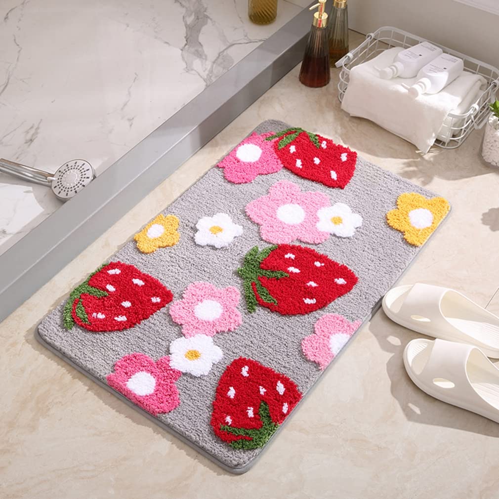 LIKETN Soft Cozy Strawberry Bathroom Rugs Cute Bath Mat Doormat Non Slip Washable Shaggy Bedroom Runner Rug Funny Flower Absorbent Door Mats Tub