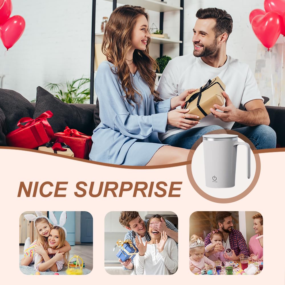 YAUNJI 2025 New Automatic Magnetic Stirring Coffee Mug, Rechargeable Automatic Coffee Mug with Temperature Battery LCD, Smart Coffee Cup for Office Home (Pink)