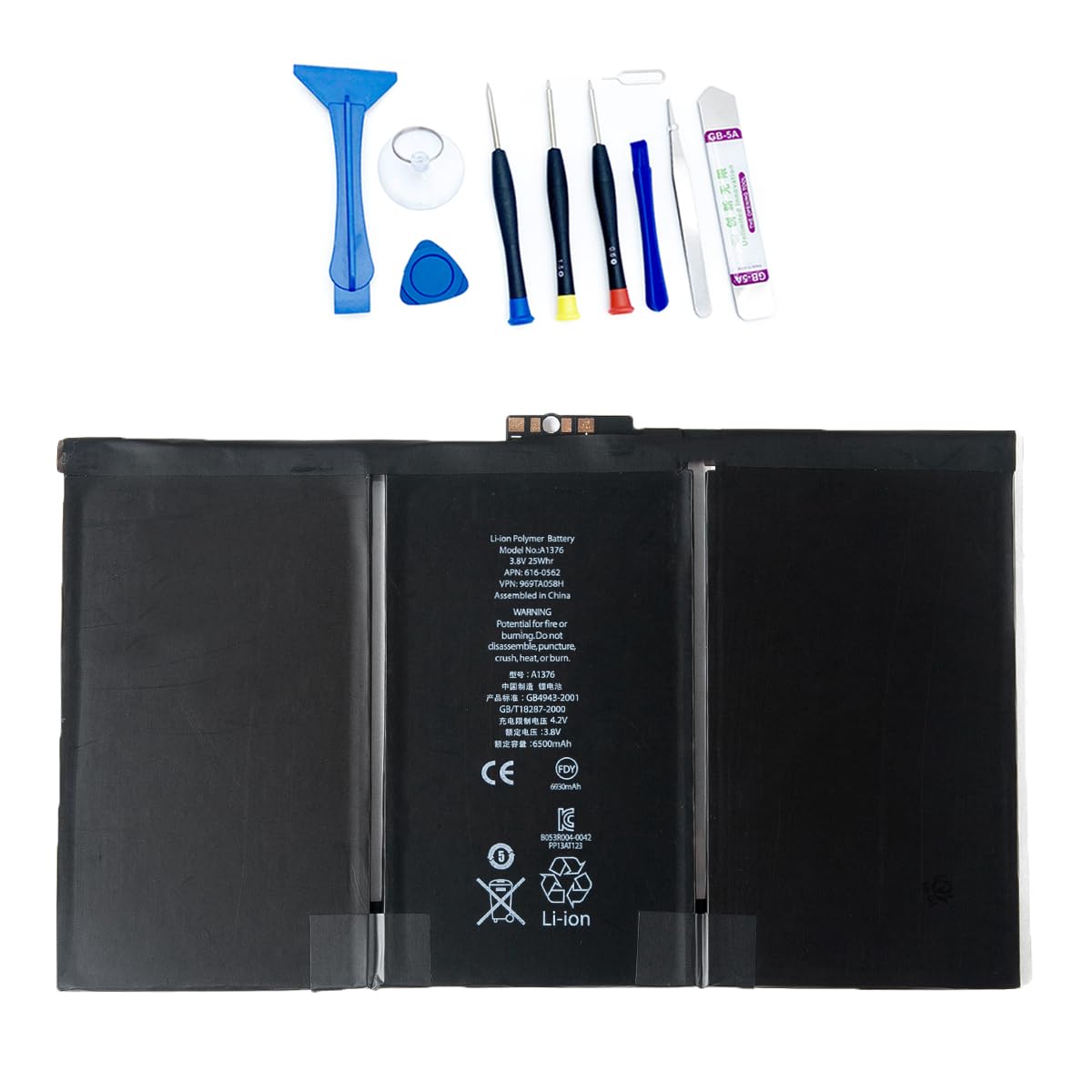 BORSCELLOR A1376 Battery Compatible with iPad 2 2nd Generation (Not for Air 2) A1395 A1396 A1397 3.8V 25Wh Replacement Batteries with Installation Tools