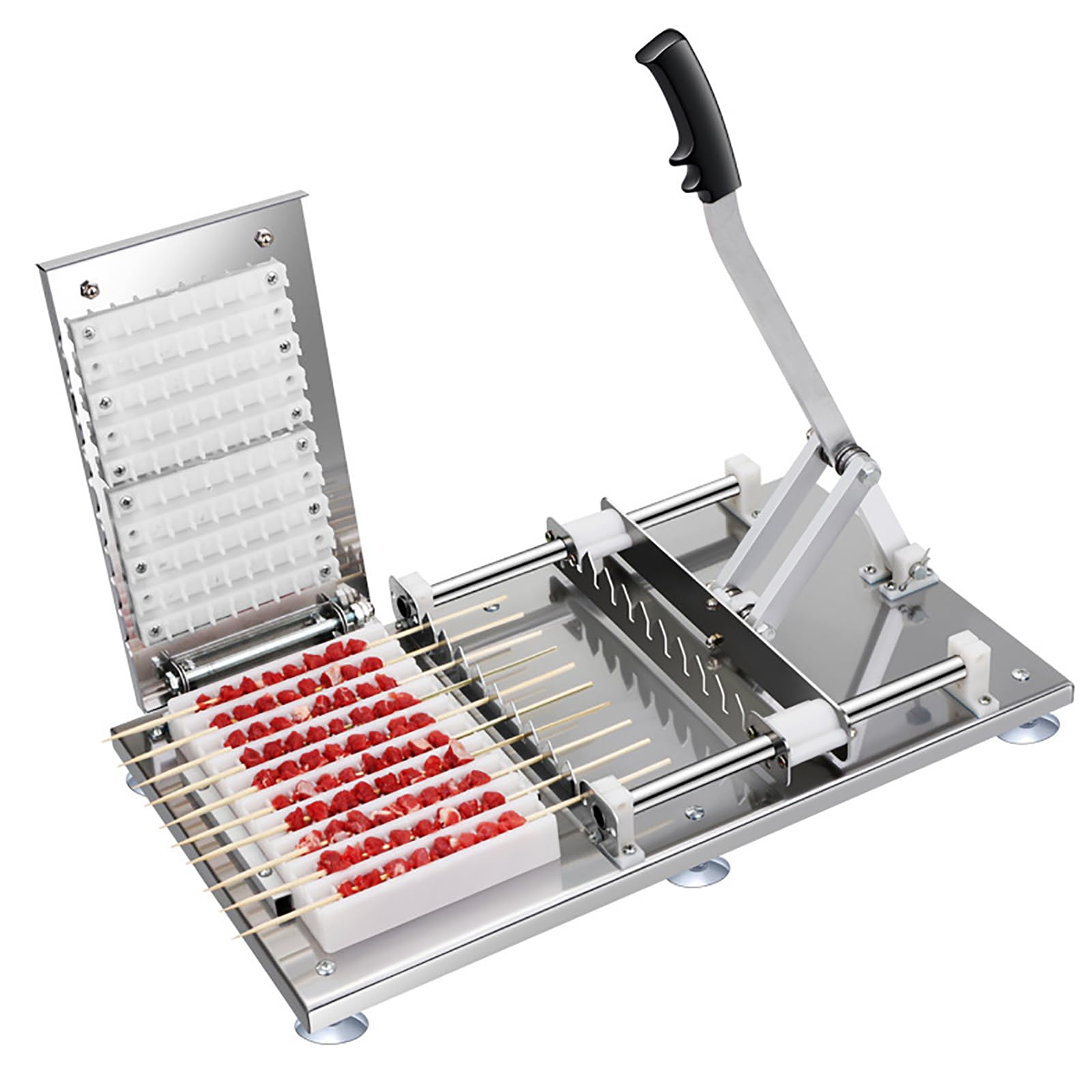 ZHJOPP Manual Skewer Machine, Metal Kebab Maker, Skewer Making Tool with Lever Principle, 10 Skewers Per Time and Skewer Length Adjustable