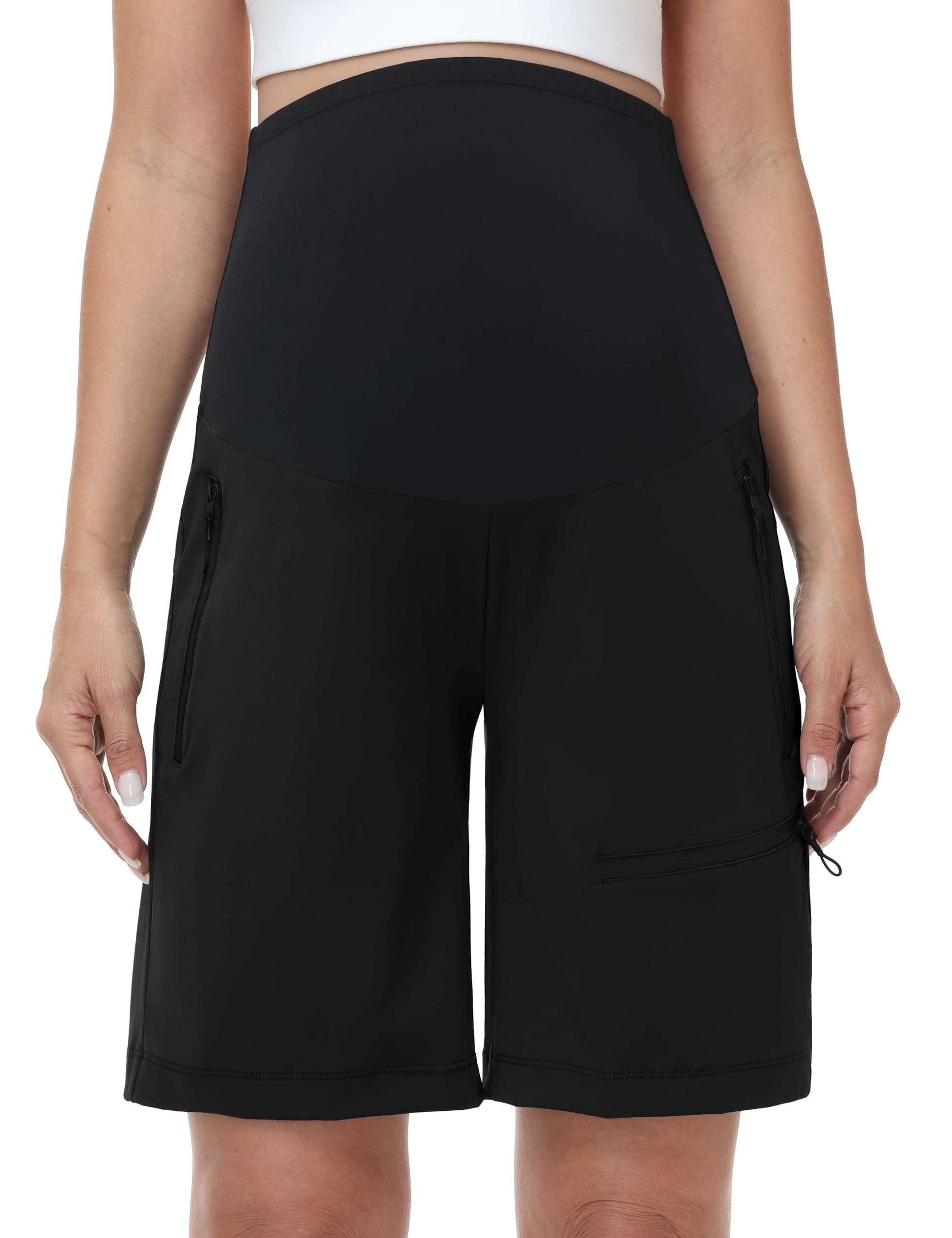 Pantalones Cortos de Maternidad con Soporte Abdominal de Secado Rápido con Bolsillos con Cremallera para Verano Senderismo y Running