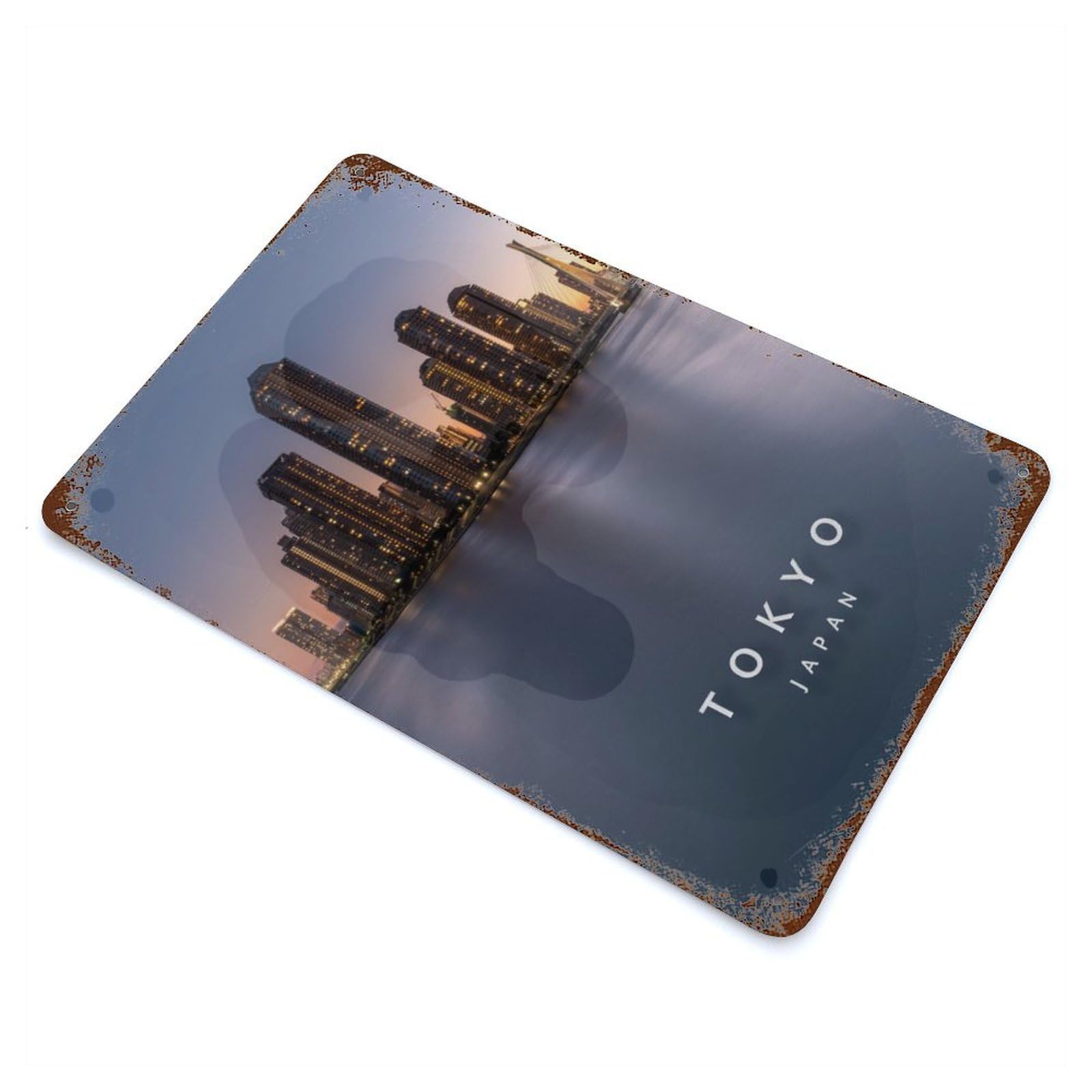 Rusty Metal Tin Sign with Tokyo City Design 11.8"x7.9", for Garage, Bar And Workshop Decor, Decorative Metal Wall Art