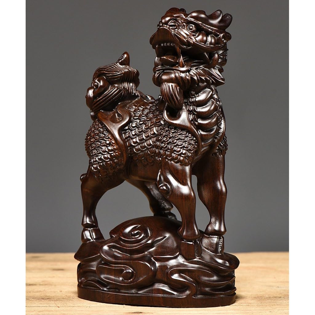 Figurki na biurko rzeźba w drewnie, jednorożec, ozdoba z litego drewna, dom, salon, biuro, dekoracje, mahoń, rękodzieło, dekoracja domu, statuetki (30 cm)