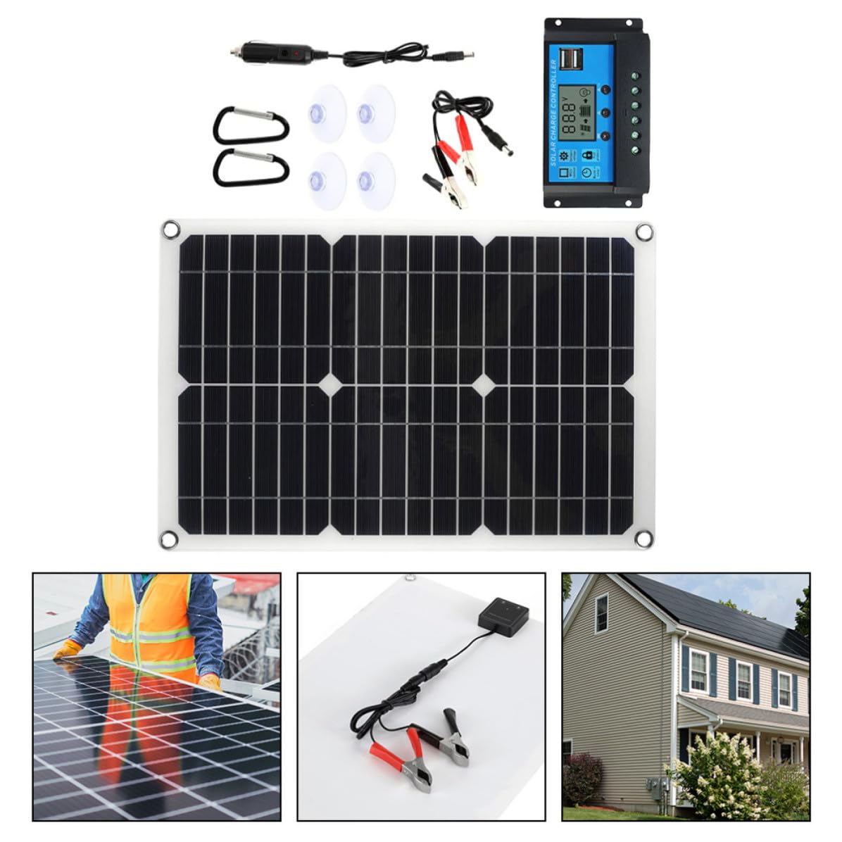 Mikikit Kit Pannello Solare Portatile da 15w Pannello Monocristallino Nero, Display Intuitivo e Resistente, per Imbarcazioni e Biciclette