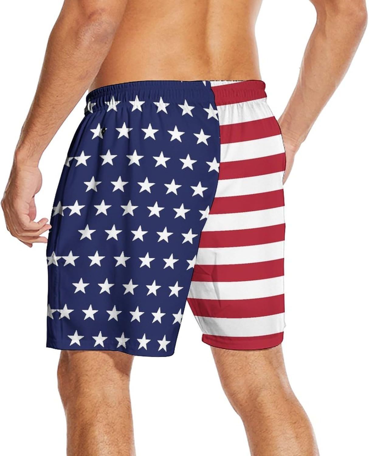 Mens Swim Trunks with Liner Breathable Compression Swim Shorts with 3 Pockets Flag Bathing Suit for Beach - Image 3