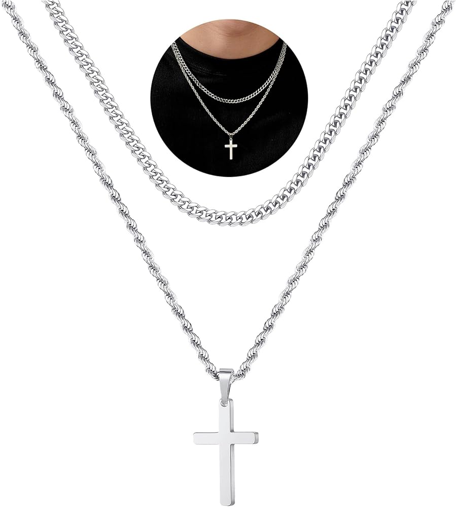 Yooblue Cross Necklace for Men, Gold Black Silver Mens Cross Necklaces Stainless Steel Cross Pendant Necklace Simple Jewelry Gifts Cross Chain Necklace for Men