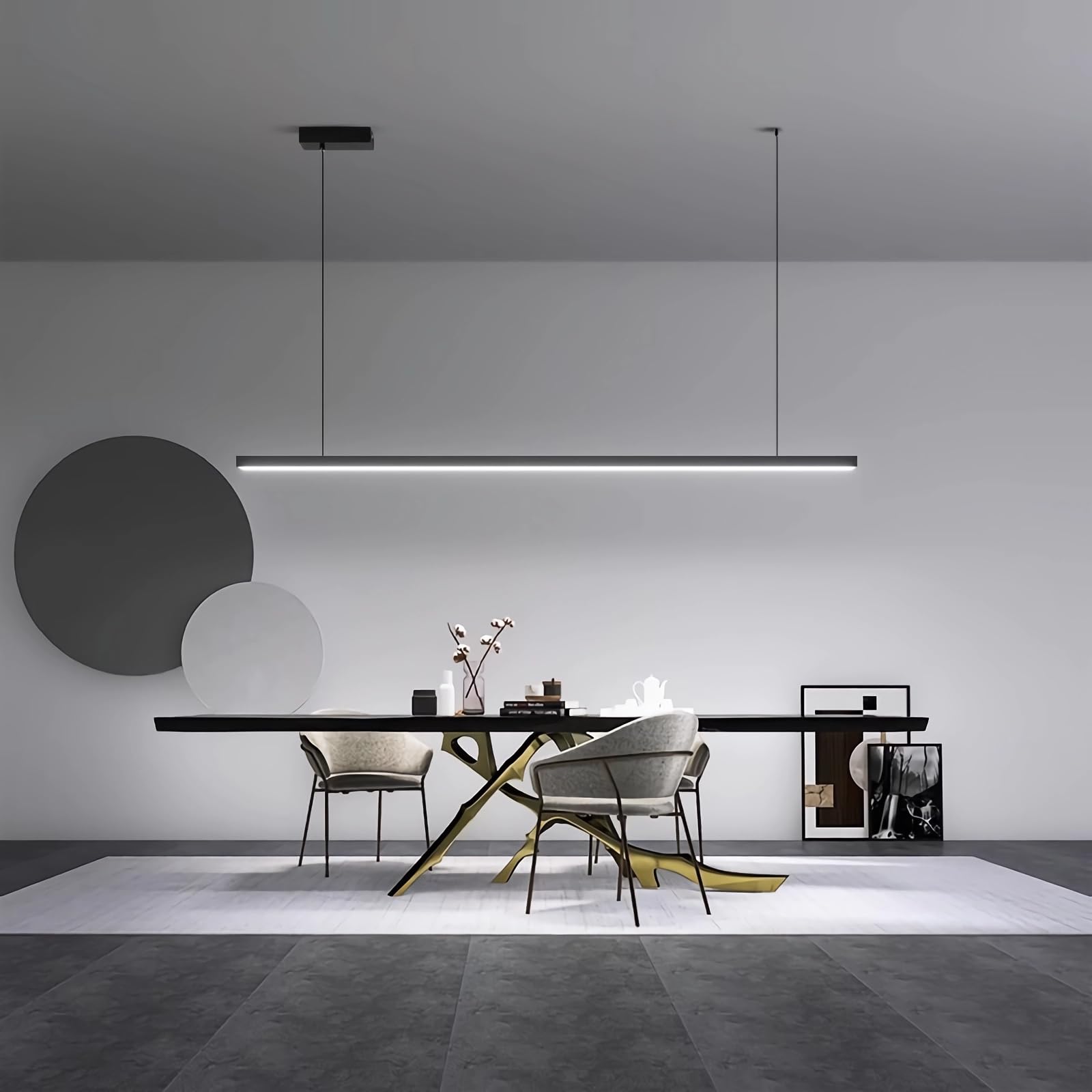 LED Ciondolo Tavolo da pranzo Luce a sospensione Moderno Design per Sala da pranzo Ufficio Negozio Cucina Bar Soggiorno Lampada a sospensione Nero Regolabile in altezza (Warm Light,L120cm)