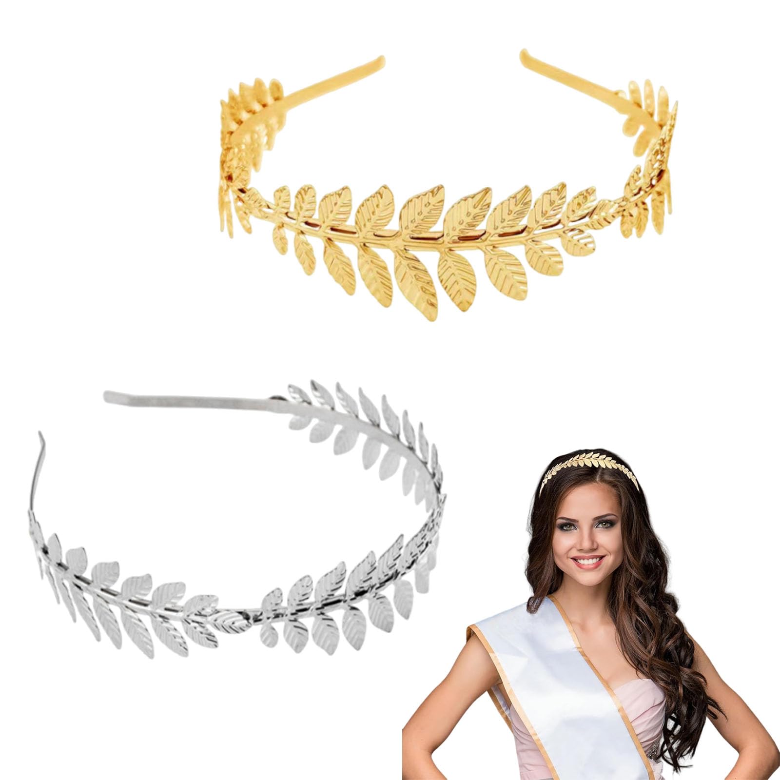 dinghaole 2 Pcs Roman Leaf Crown, Roman Style Tiara, Boho Headpiece Hairband, Gold Silver Leaf Band Crown of Leaves