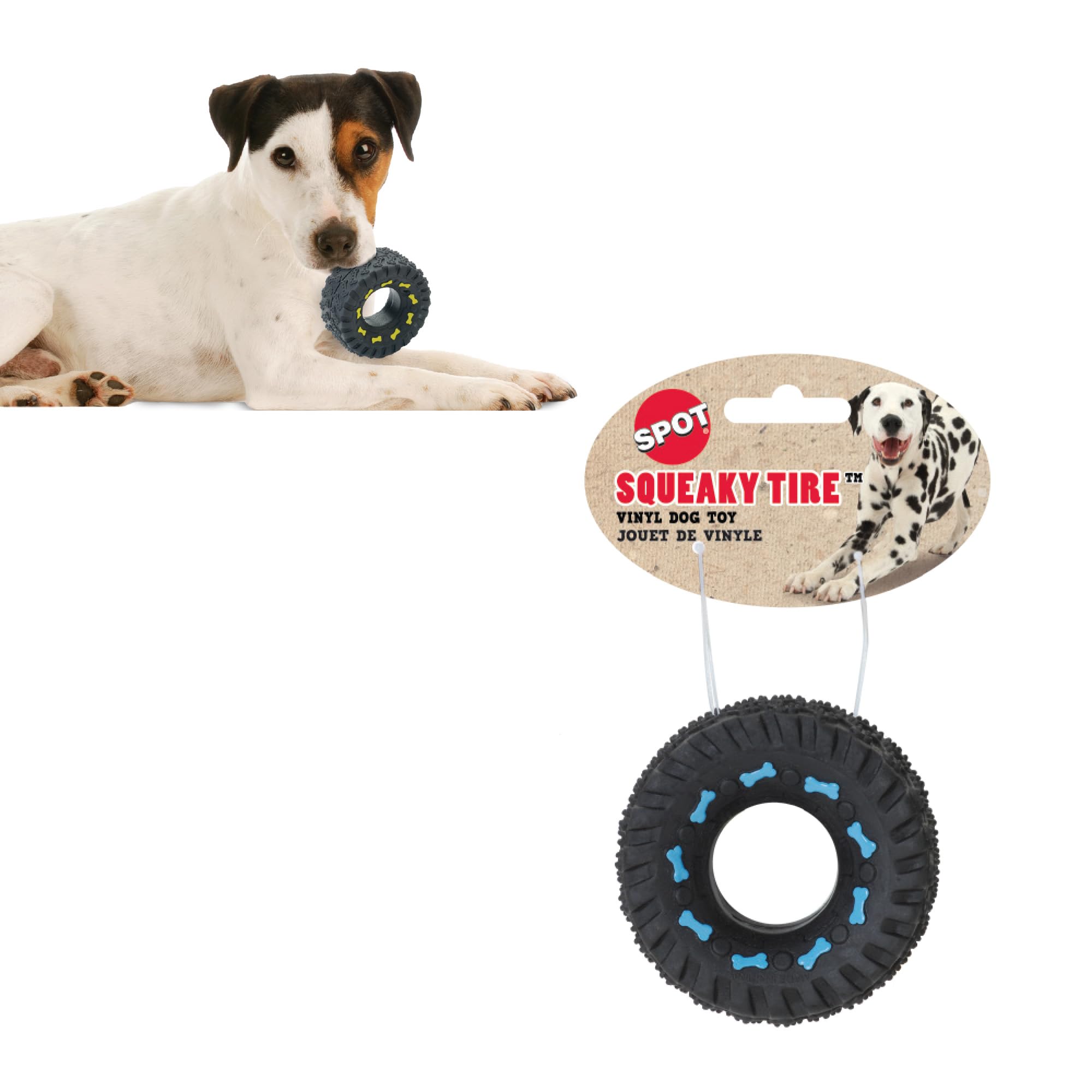 SPOT Vinyl Squeaky Tire Dog Toy – Durable, Bouncy, Chew Toy for Small/Medium Dogs & Puppies – Engaging Fetch, Tug, and Chew Play – Soft Yet Tough