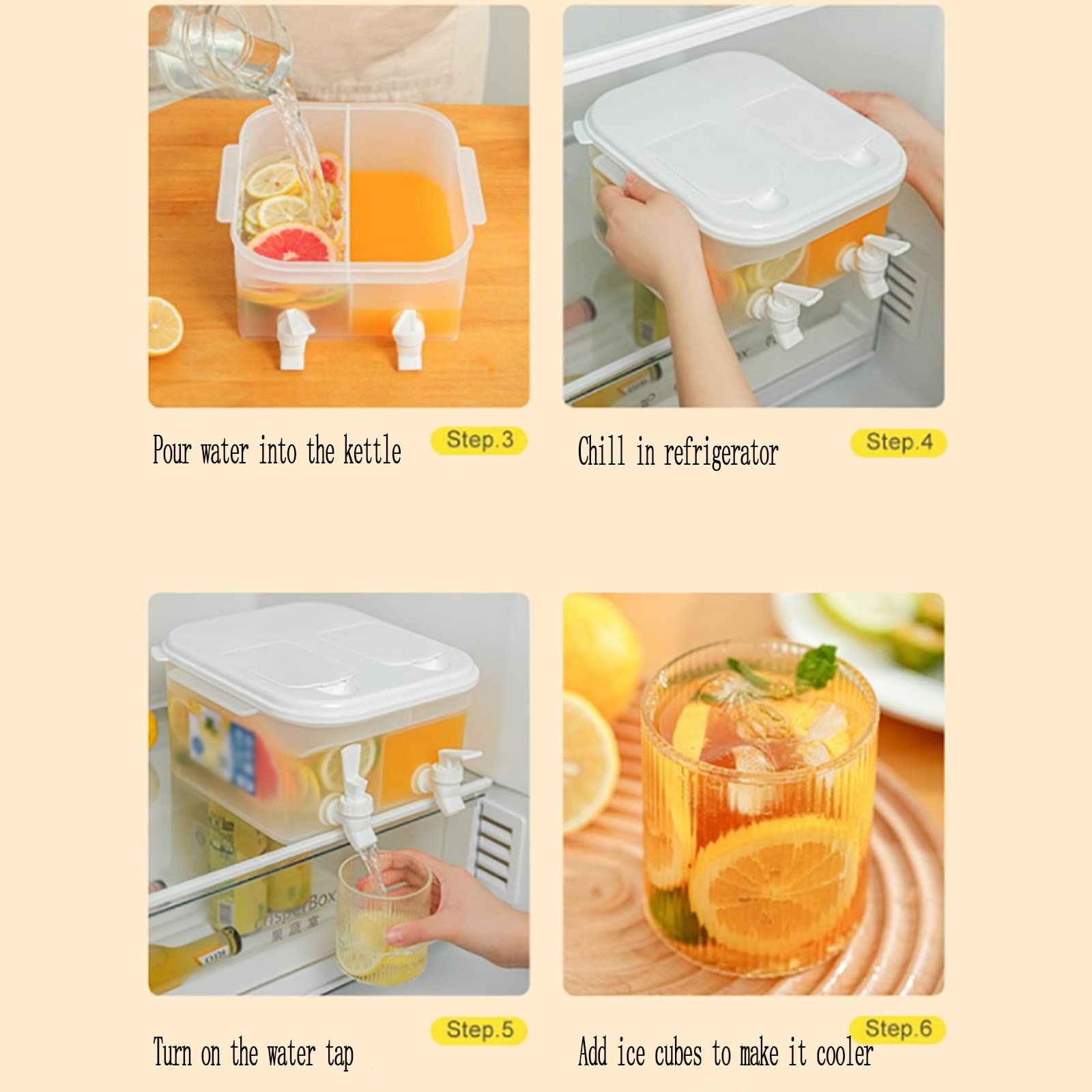 Jarra De Agua De 4 L con Grifo, Infusor De Agua Helada Grande Reutilizable Cubos Fríos con Tapa, Dispensador De Bebidas De Plástico, Gran Capacidad, para Hacer Tés Y Zumos
