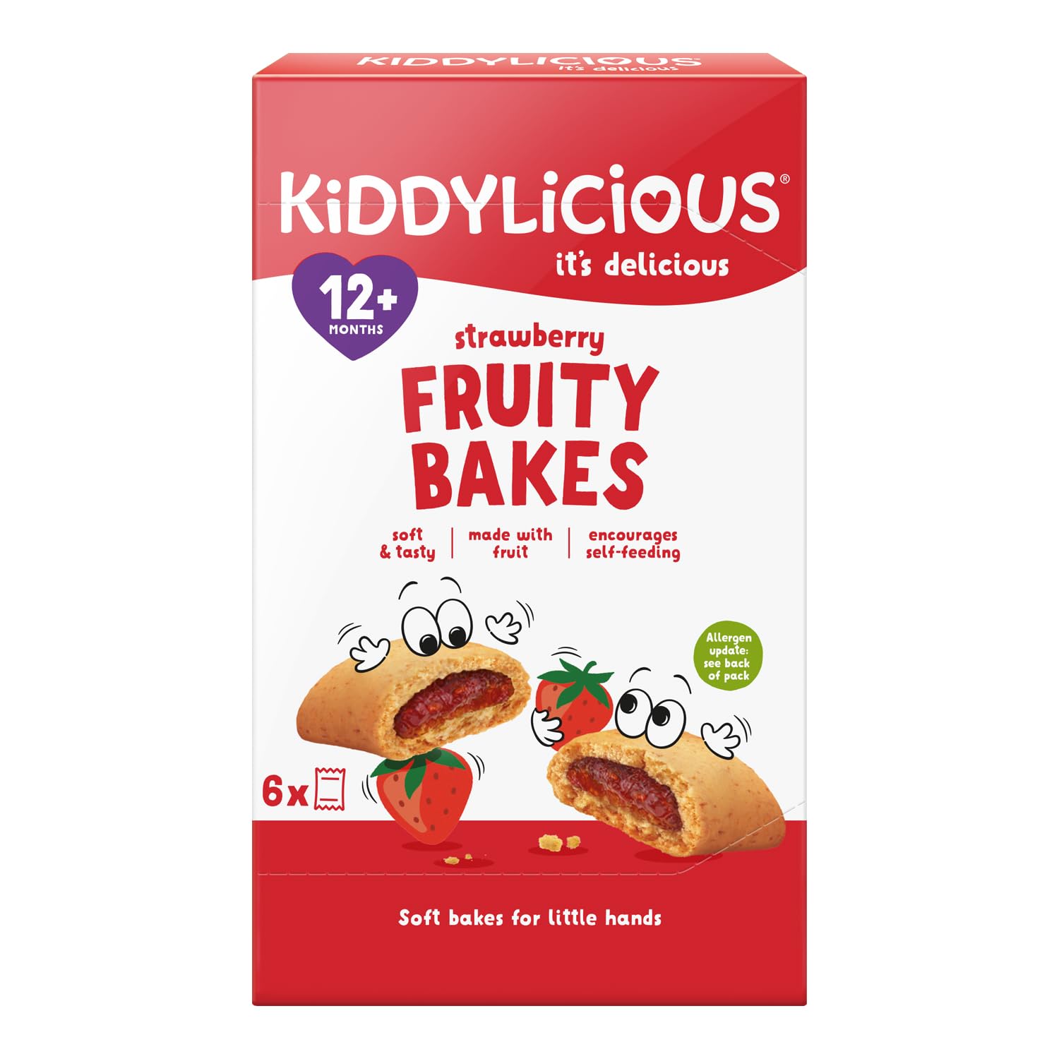 Kiddylicious Strawberry Fruity Bakes Gluten & Dairy Free Kids Snack, Suitable for 12+ Months 6x22 gms