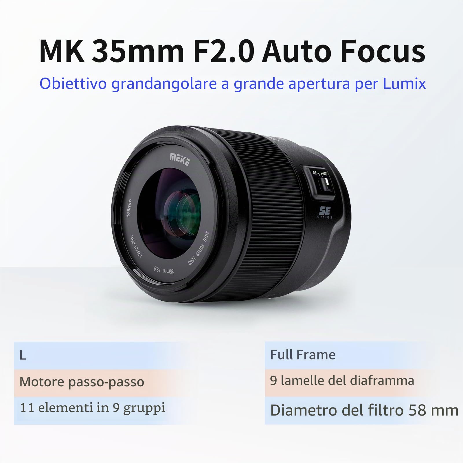 Meike Obiettivo grandangolare F2.0 da 35 mm F2.0 AF STM (motore passo-passo) con messa a fuoco automatica fissa per fotocamere mirrorless Panasonic Lumix Sigma Leica L-Mount S1 S1R S1R II S1H S5 FP SL