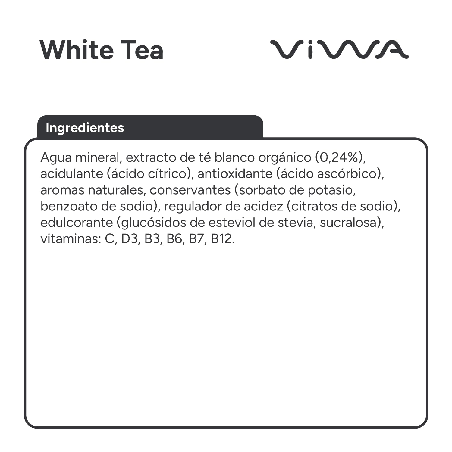 VIWA VITAMIN WATER Té Helado Blanco Bebida Refrescante Cero Azúcar con Vitaminas C, D y B. Sabor Mango, 330ml, Pack de 24, White Tea