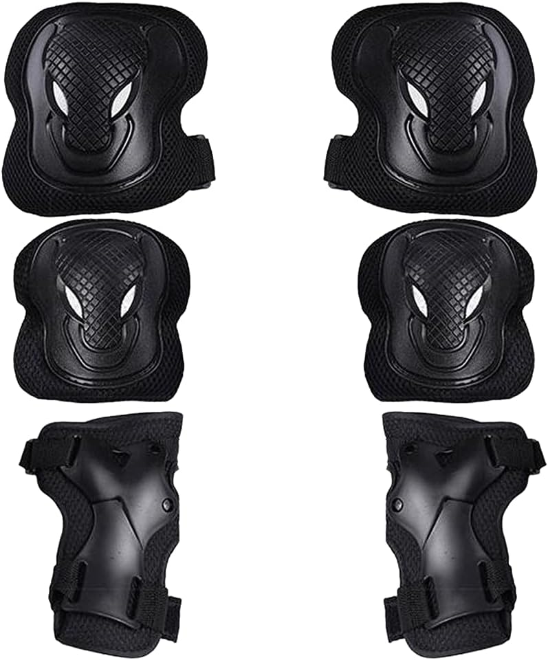QUUPY 6-Piece Adult Knee Elbow Wrist Guards Set - Protective Gear for Skateboard, Scooter, Bike, Inline Skating - Unisex L Size
