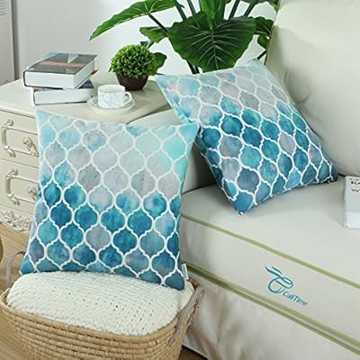 CaliTime Throw Pillow Covers Pack of 2 Cozy Colorful Geometric Trellis Chain Accents Manual Hand Painted Cushion Cases… 61tYPJg8QwL. SS400