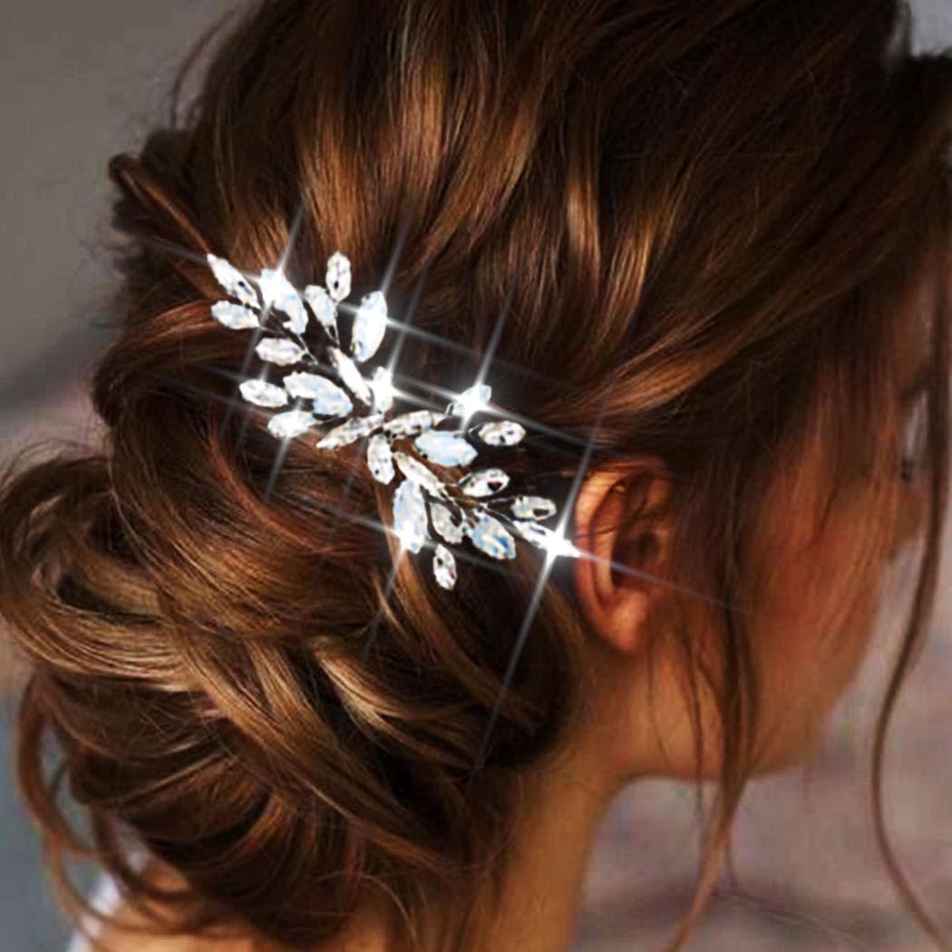 Unicra Silver Bride Wedding Hair Comb Opal Crystal Headpiece Rhinestone Bridal Hair Combs Accessories for Women and Girls