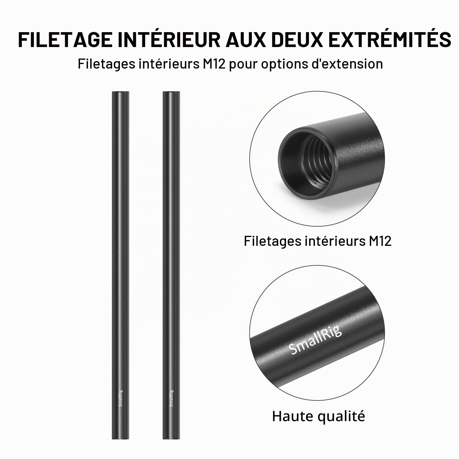SMALLRIG 15mm Rod en Alliage D'aluminium 30cm, Lot de 2-1053
