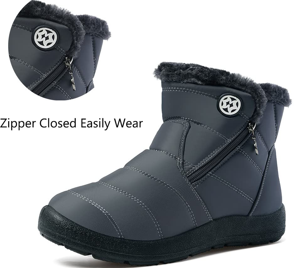 Image of Eagsouni Snow Boots Womens Winter Ankle Boots Ladies Warm Fur Lined Booties Thickening Shoes Zip Flat Sneakers Outdoor Booties