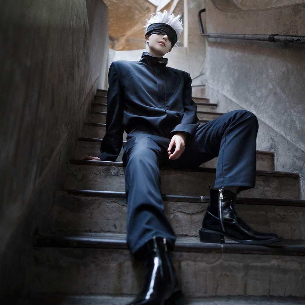 優品制作 ウィッグ付き 五条悟（ごじょう さとる） コスプレ 呪術廻戦 虎杖 悠仁 伏黒 恵 钉崎 野蔷薇 男女兼用 学園祭 コスプレ衣装 コスチューム イベント パーティー 文化祭 (五条悟+ウィッグ, L)