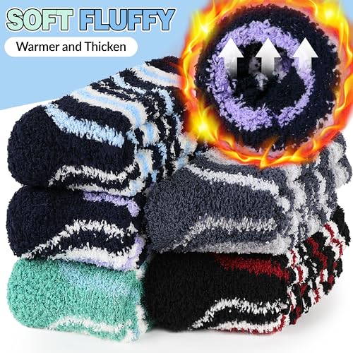 Image of Fuzzy Socks Warm Fluffy Winter Cozy Thick Plush Slipper Sleep Comfy Crew Socks for Women & Men 5 Pairs