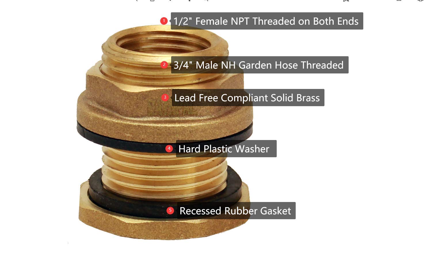 RAINPAL BBF020 LF Compliant Brass Bulkhead Tank Fitting (Double Female