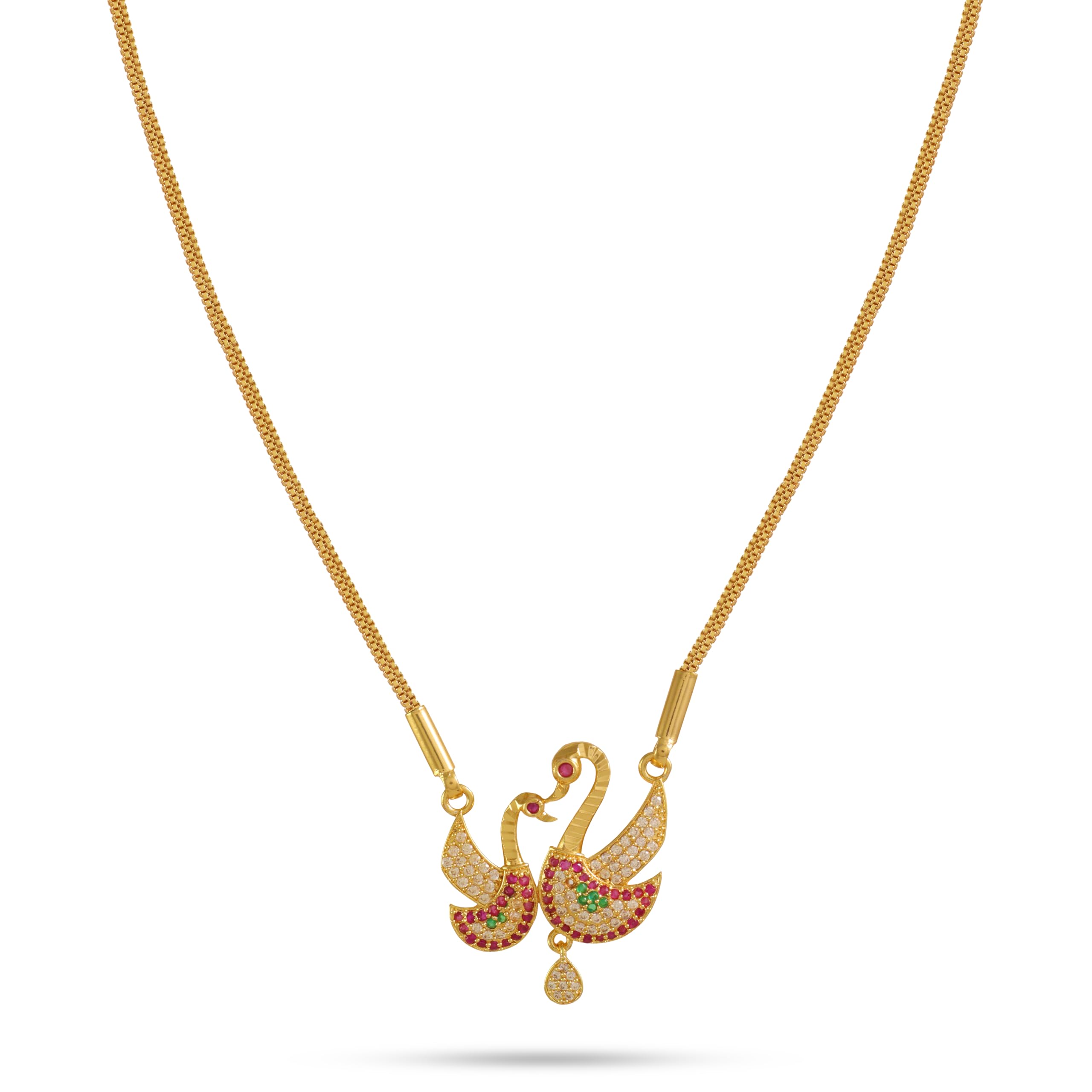 One Gram Micro Gold Plated Handcrafted Stone Dollar Pendant Long Chain for Women & Girls (24 inch)
