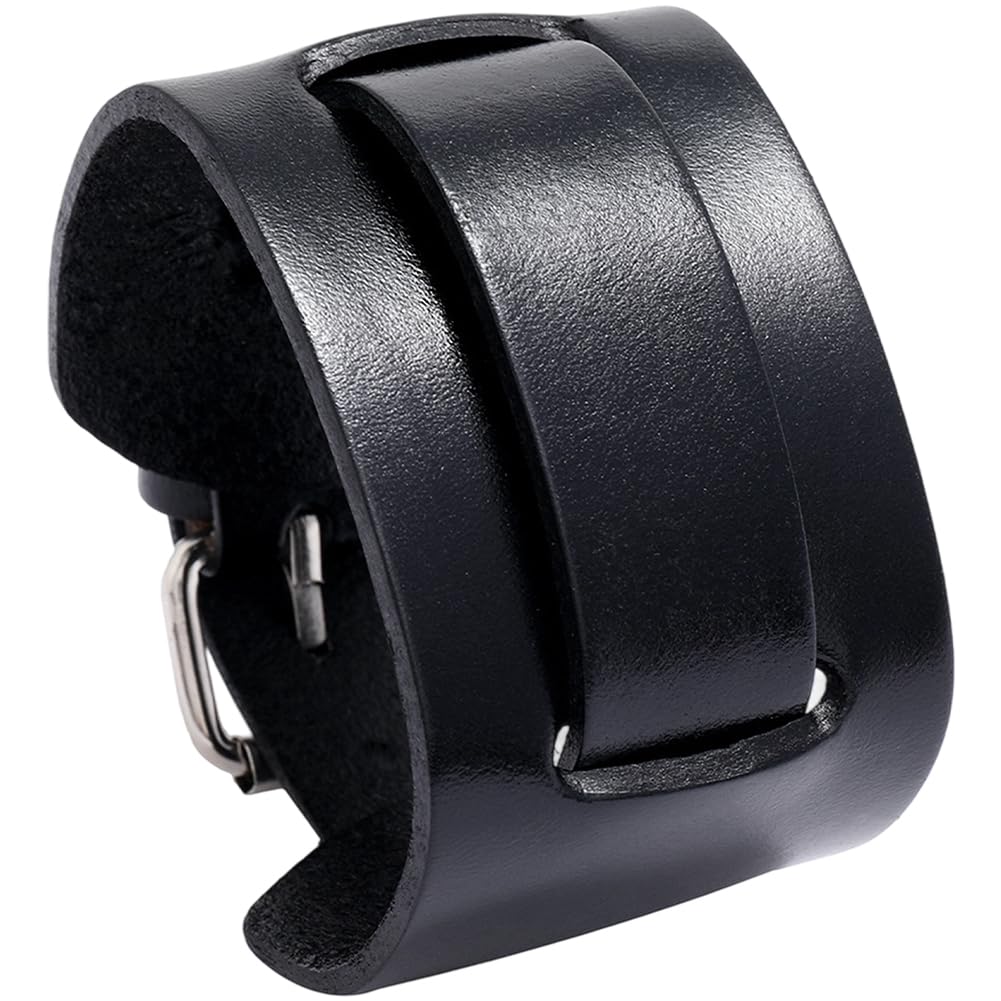 CALFOVERA CALFOVERA Brazalete de Cuero Genuino Estilo Punk Negro, Ajustable, con Cierre de Aleación, Ancho, Gótico, Hecho A Mano, para Hombres Y Mujeres, para Fiestas de Disfraces de Halloween.