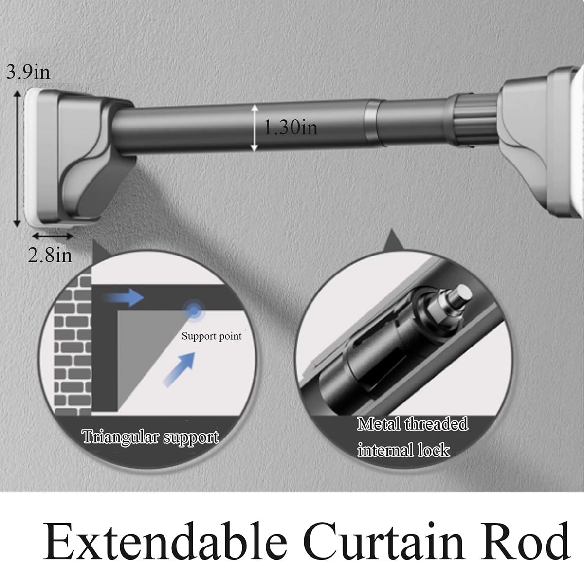 Tringle réglable noire sans perçage extensible pour salle de bain en métal pour un montage facile de la douche avec trou d'installation gratuite