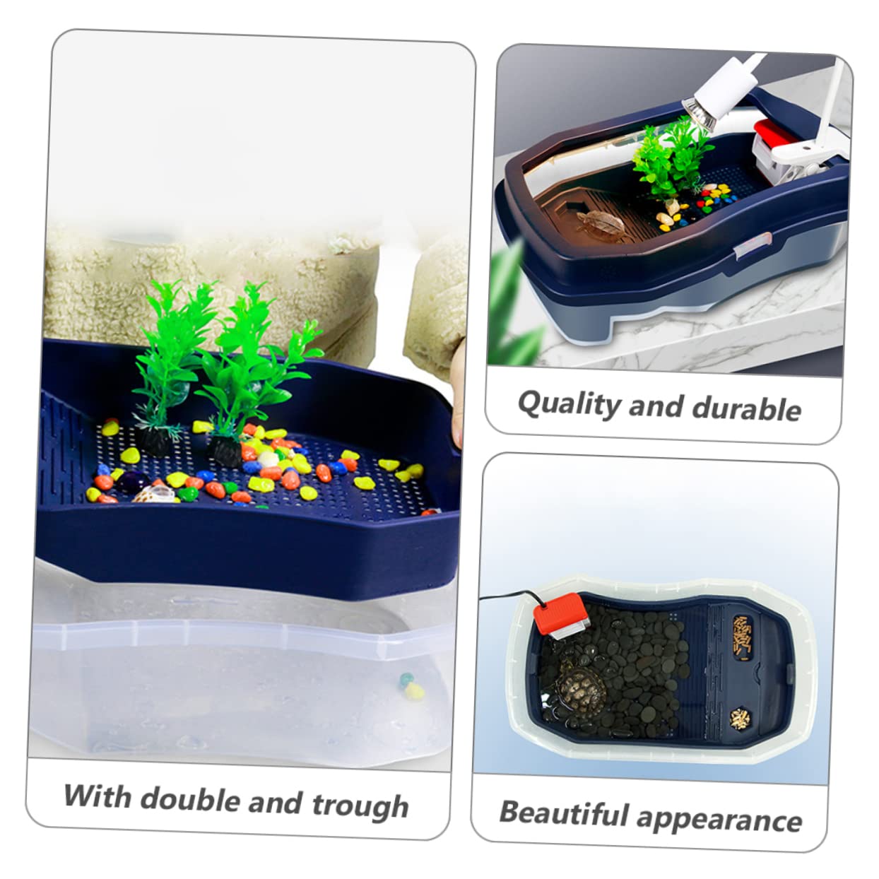 ibasenice Tanque para Tortugas de Agua Plataforma Doble de Plástico Azul, Resistente al Desgaste y Fácil Limpieza, Adecuado para Hibernación y Puesta de Huevos
