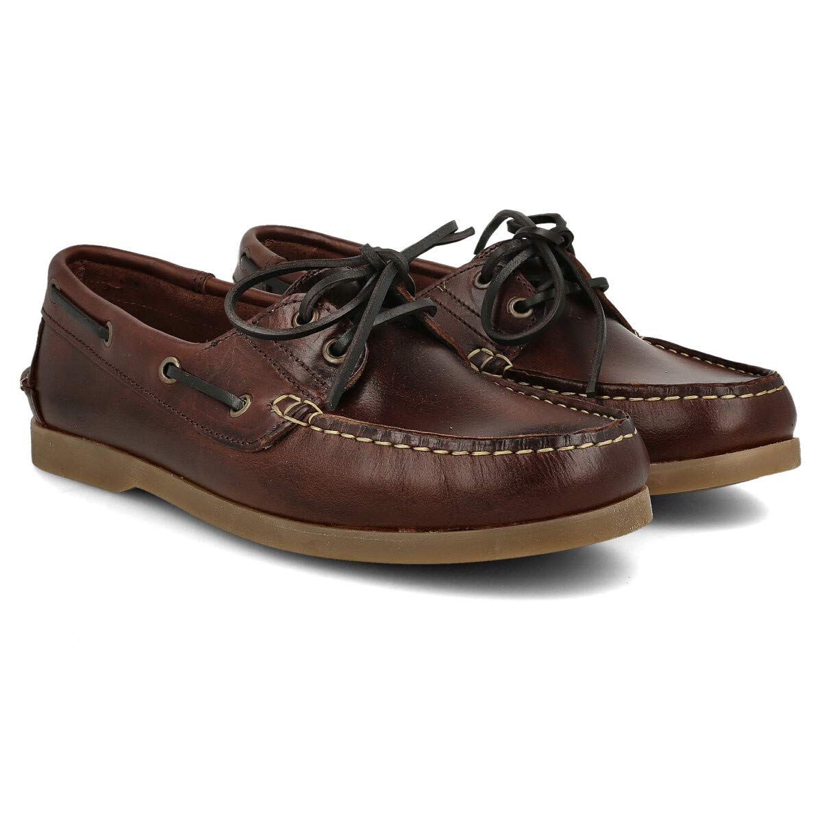 Scarpe da Barca Uomo in Pelle Speciale Seahorse Oliata. Fatto in Spagna. 2 Occhielli Classici Stringata. Suola in Gomma. Marrone e Blu