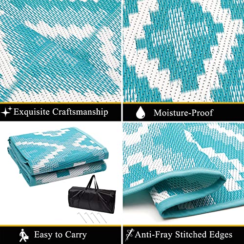 Enyhom Buitentapijt 120 x 180 cm, waterdicht, lichtgewicht kunststof strotapijt, omkeerbaar, plat geweven RV terrasmat, gerecycled, draagbaar, campingtapijt, tapijten voor tuin, strand, balkon, - Afbeelding 5