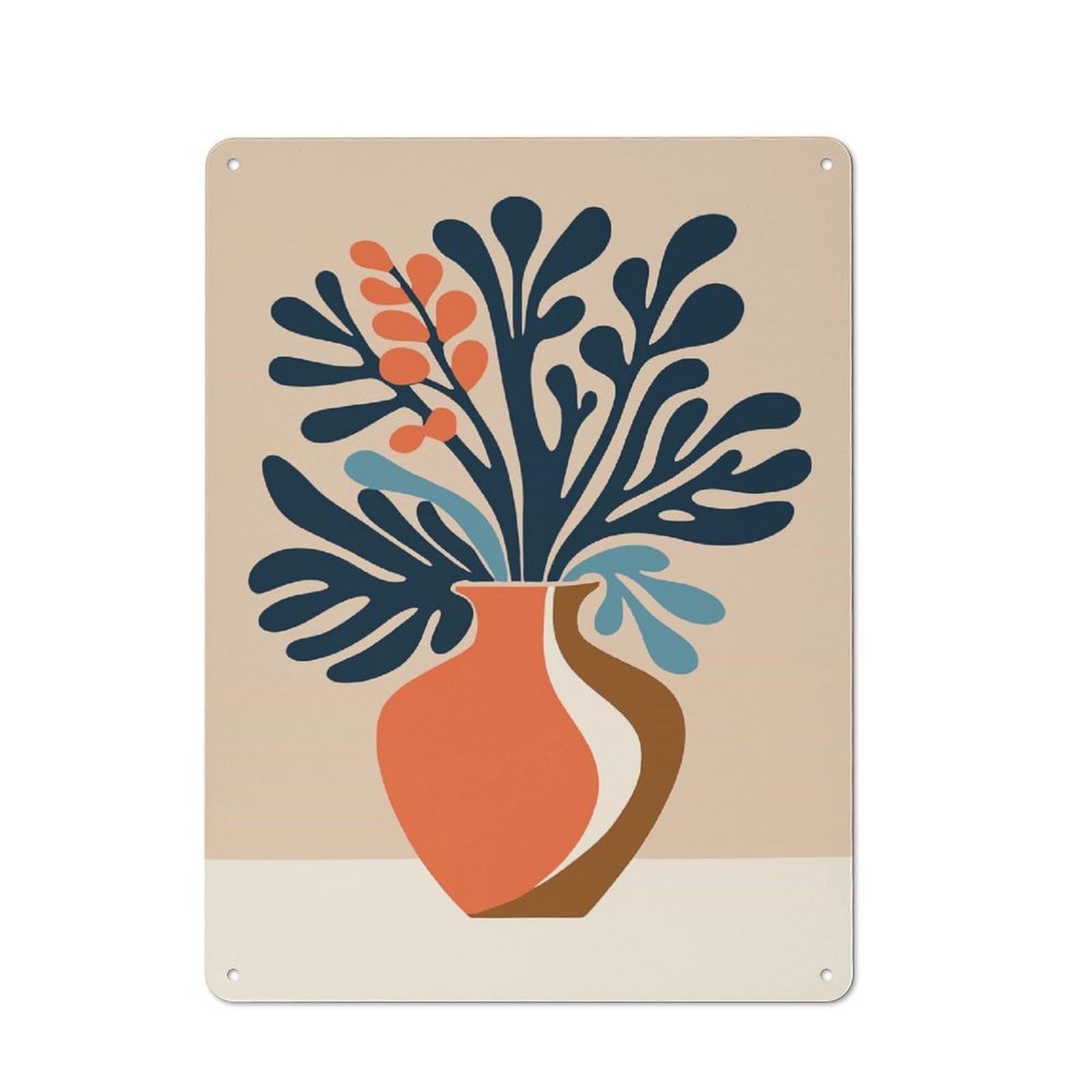 Abstract Floral Arrangement in A Vase Workshop Style Metal Wall Decor 40x30cm, Garage Metal Sign for Workshop, Basement, Shed Or Games Room