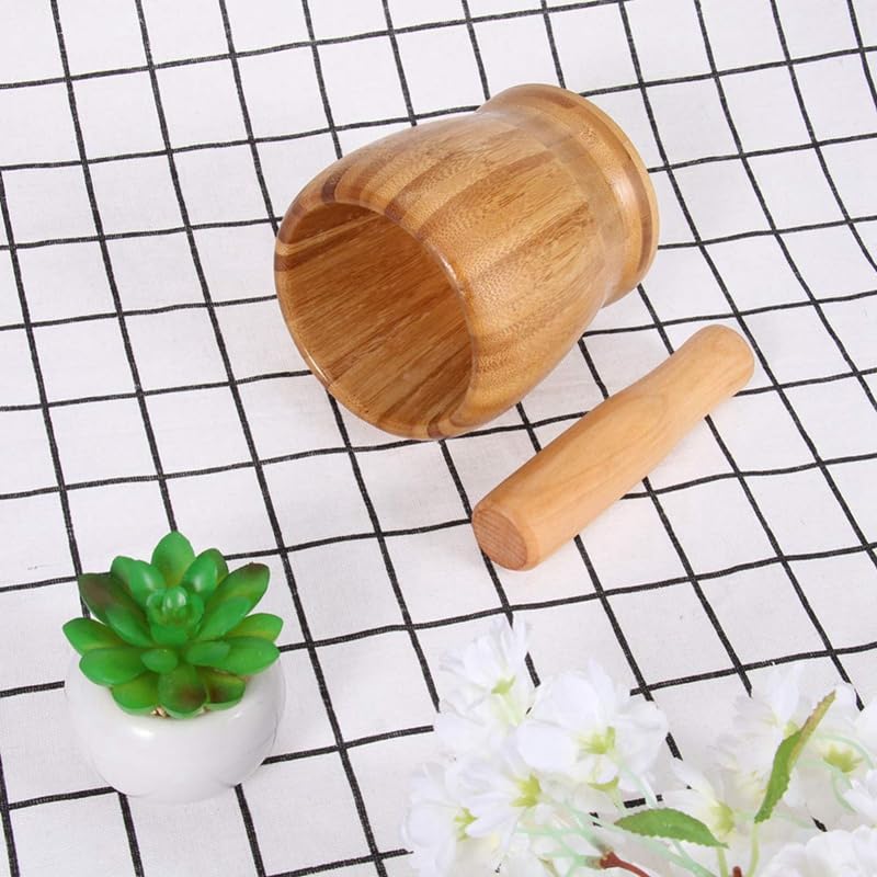 Pestle and Mortar Wooden Set Hand Masher Garlic Spice Grinder Mortar Bowl