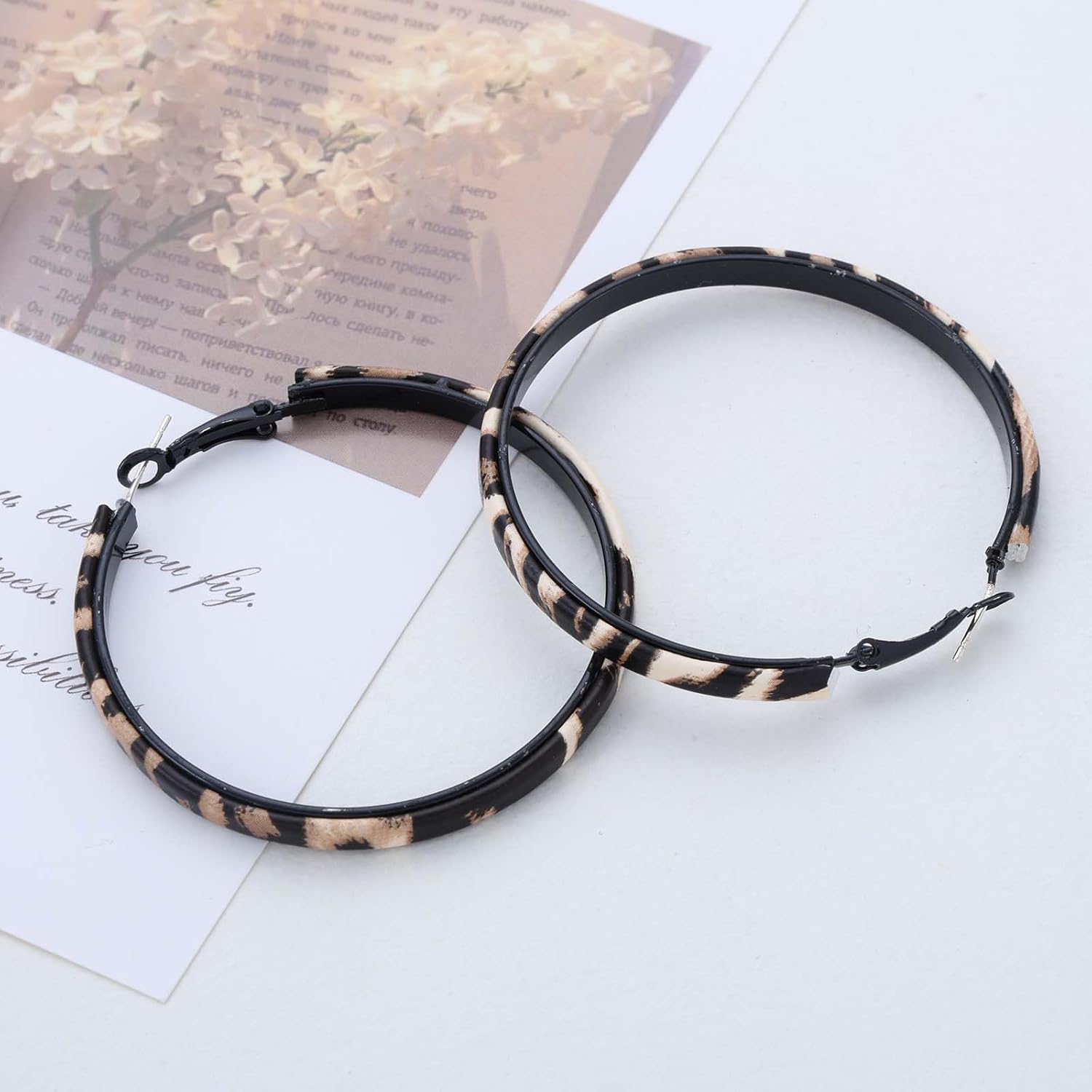 Punk Leopard Hoop Earrings Large Circle Huggie Hoop Earrings Brown Leopard Print Earring Leather Circle Earring Cheetah Print Tortoise Shell Dangle Jewelry for Women - Image 3