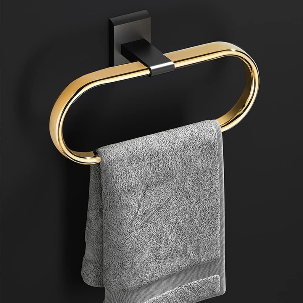 LSLYTQ Black Gold High-end Towel Ring for Bathroom Towel Hanger Round Hand Towel Holder, Wall Mounted Bath Towel Hanger