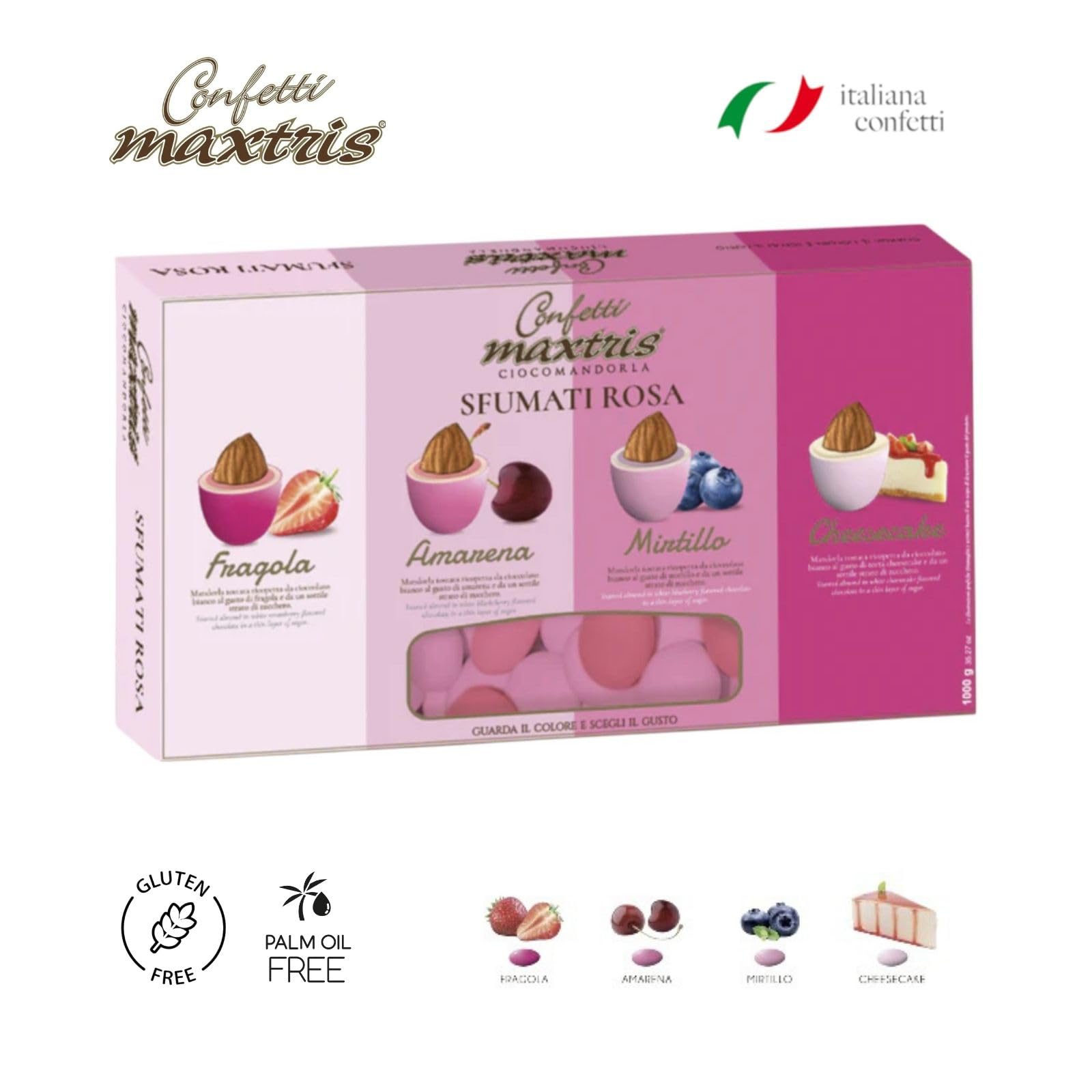Doni Bomboniere Kit Confezione 1Kg Confetti Sfumati Rosa con Mandorla Ricoperta + 50 pz Bustine Portaconfetti Trasparenti per Battesimo Nascita Compleanno Bimba Made in Italy