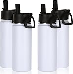 Volhoply 18oz Bouteille d'eau isolée en vrac 2 Pack,Bouteille d'eau en acier inoxydable pour enfants avec paille,Boute en métal réutilisable à l'intérieur de la bouche,Flacon de sport à double paroi pour boissons froides(Assortiment,2 Jeu)