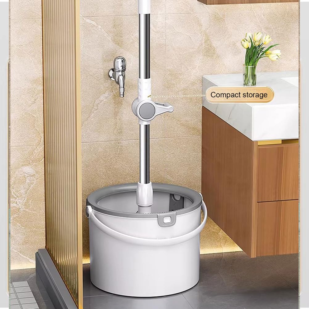 Seau rotatif avec système d'essorage et tête pivotante pour un nettoyage efficace du sol
