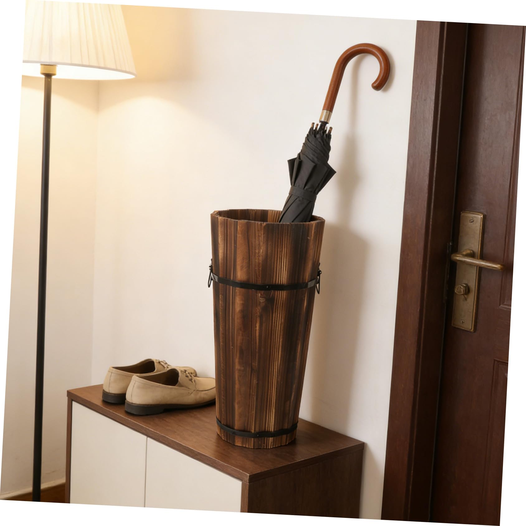 Balacoo Soporte para Paraguas De Madera Multifuncional para Almacenamiento De Paraguas Y Bastones con Diseño Compacto para Entrada del Hogar