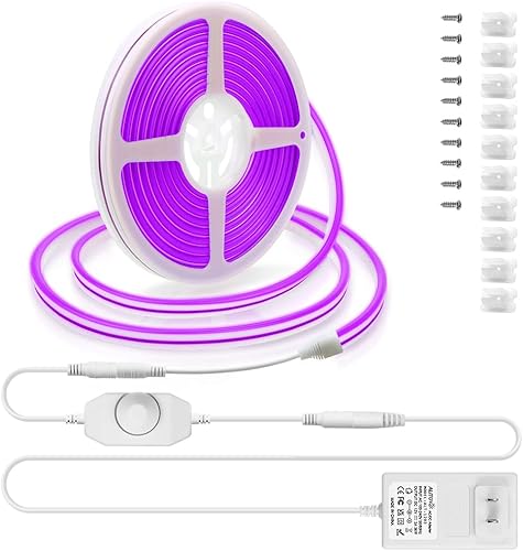 ALITOVE Tira de luces de neón de silicona morada, flexible, regulable, LED, para bricolaje, letreros de neón, decoración de pared, 16.4 pies, 16.4