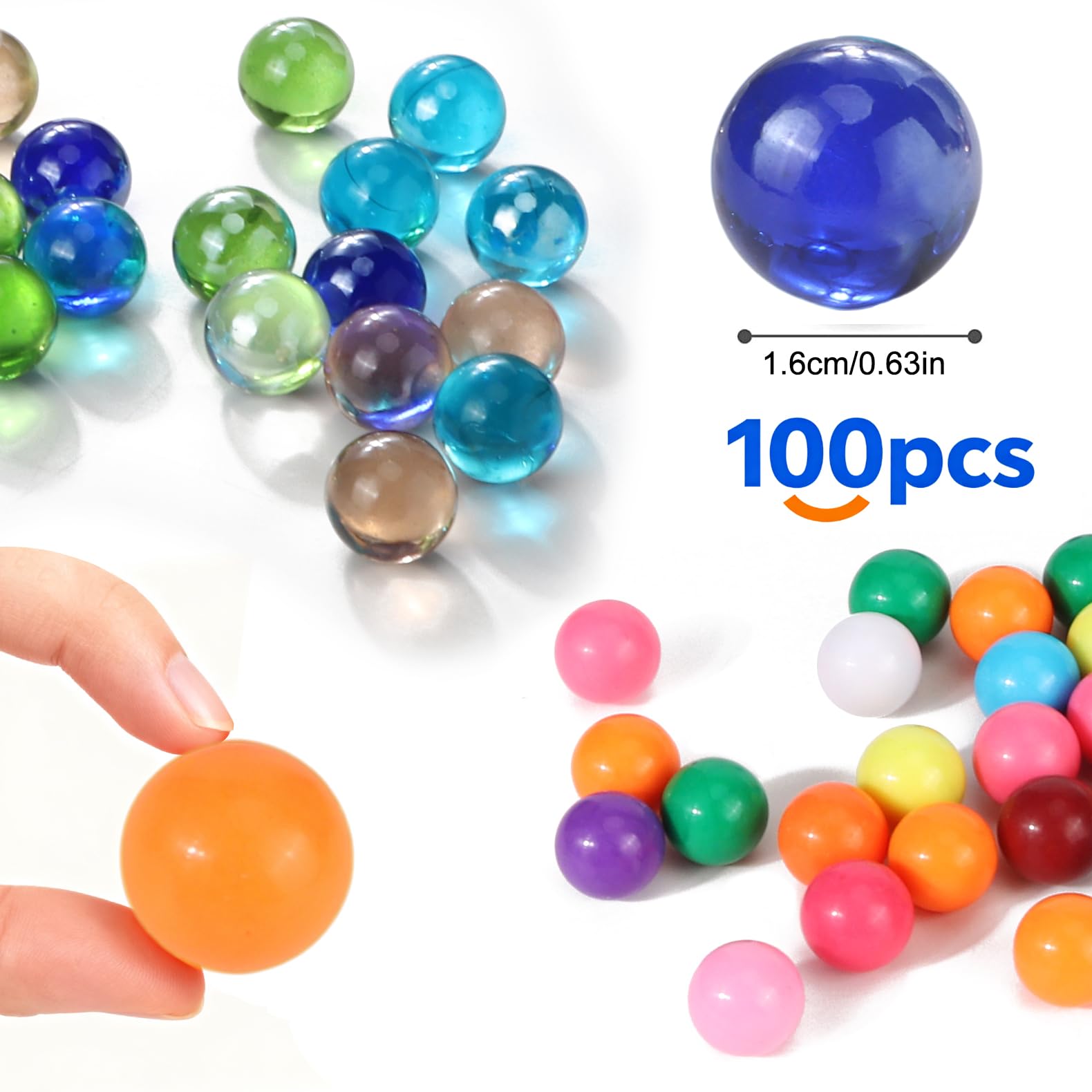 100 Piezas Coloridas Canicas de Cristal, para Juegos de Carreras de Canicas, Bricolaje y Decoración del Hogar