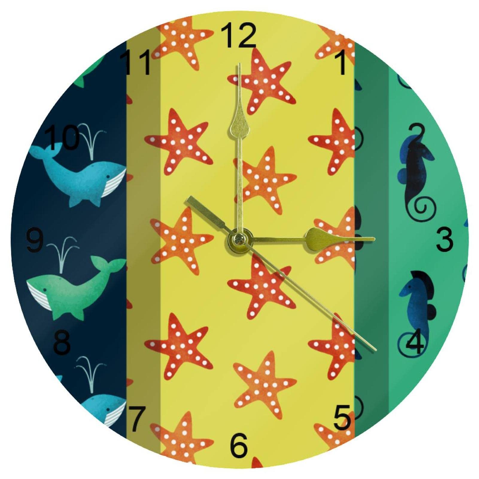 Horloge murale silencieuse et facile à lire avec motif étoile de mer pour maison
